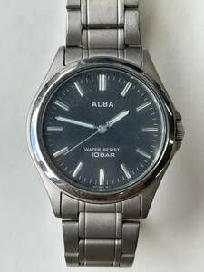M-6207 [ including in a package un- possible ]980 jpy ~ secondhand goods SEIKO/ Seiko ALBA V501-0BC0 black face quartz men's wristwatch 