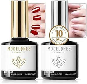 Modelones ジェルネイル トップコート ベースコート 10ml 2本セット ノンワイプ 拭き取り不要 大容量 速乾 ジェル