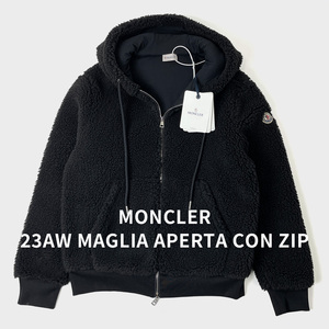 未使用 MONCLER モンクレール 23AW バックロゴ ボアフリースジャケット マグリア アペルタ コン ジップ パーカー 黒 L メンズ タグ付き