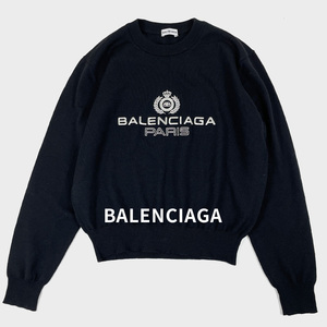 美品 BALENCIAGA バレンシアガ エンブロイダリー 刺繍ロゴ ニット セーター XS ブラック 黒 レディース 高級