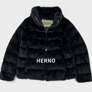 美品 HERNO ヘルノ 22AW エコファー ショートダウンジャケット LADY FAUX FUR PI116D-12354-9300 レディース 黒 42 M