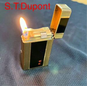 S.T.Dupont デュポン　ライター　 都彭　動作確認　着火確認済み　良好　ライター ガスライター 喫煙具 ゴールド ブラック