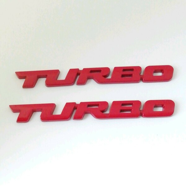 送料無料 2個セット TURBO ターボ 3D アルミ エンブレム ステッカー レッド 赤 C51