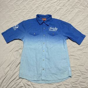 5C GOTCHA Gotcha short sleeves shirt L blue blue corporation pi-to embroidery 