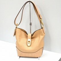 コーチ(COACH) レザー クロコ型押し アンバーダッフル ショルダー F72808 ライトブラウン 【中古】 JA-18866_画像1