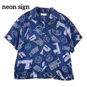 neon sign ネオンサイン シルク キュプラ 総柄オープンカラーシャツ 半袖シャツ