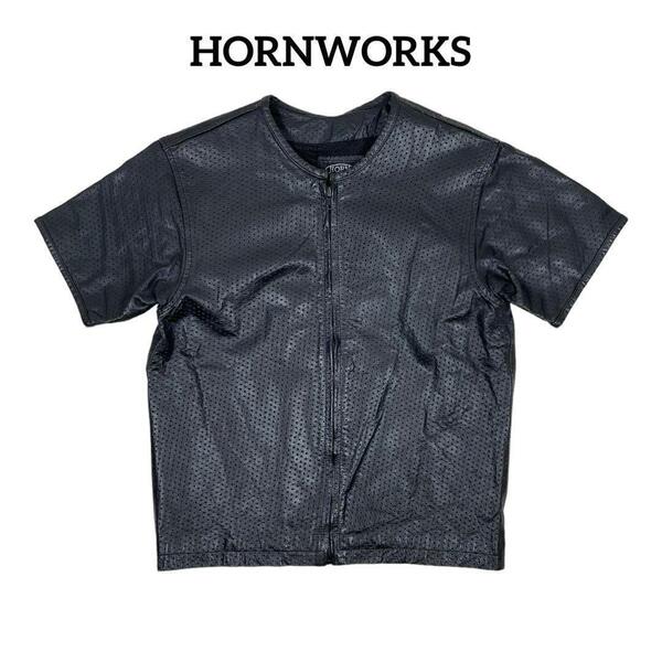 HORN WORKS 半袖 パンチングレザージャケット ブラック　ホーンワークス
