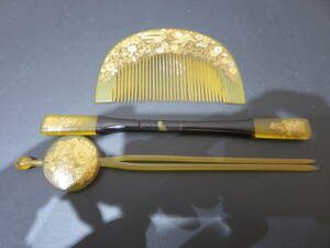 #35660 tortoise shell / tortoise shell . comb ornamental hairpin . summarize gross weight approximately 40g