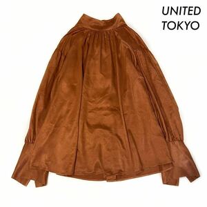 【送料無料】UNITED TOKYO ユナイテッドトウキョウ★長袖ブラウス 後ろボタン開き スタンドカラー オレンジ