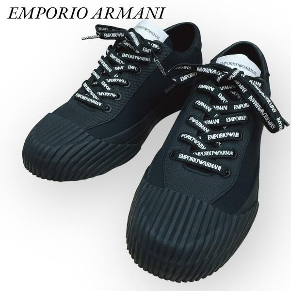 エンポリオアルマーニ EMPORIO ARMANI スニーカー ロゴ靴紐 キャンバス X4X576 XN236 ブラック