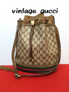 良品 gucci シェリーライン 巾着型ショルダーバッグ オールドグッチ 廃盤