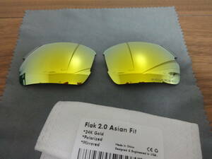 P刻印入り！！★ フラック 2.0 アジアンフィット用 カスタム偏光レンズ 24K GOLD Color Polarized 新品 Flak 2.0 ASIAN FIT Flak 2.0 ASIA