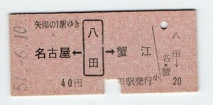 ★国鉄　関西本線　八田駅　両矢式　乗車券　S５１年★