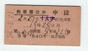 * National Railways ...3 etc. middle step row car . pcs ticket S34 year 10 character station *