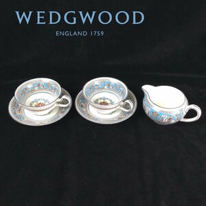 1205 Wedgwood ウェッジウッド FLORENTINE TURQUOISE フロレンティーン ターコイズ カップ&ソーサー 2客 クリーマー 1個 英国