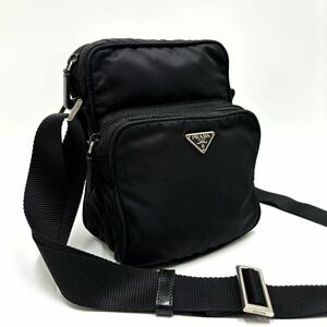 1円【最高級品】 PRADA プラダ ショルダーバッグ ポシェット 斜め掛け ポコノ 三角ロゴプレート アマゾン型 テスートナイロン ブラック 黒