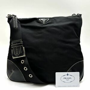 [ great popularity / beautiful goods ]1 jpy PRADA Prada nylon leather shoulder bag sakoshu men's lady's black black triangle Logo plate 
