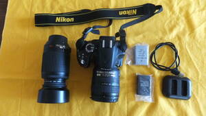 Nikon D3200本体＋AFS18～70mm＋AFS55～200mm+充電器+電池３個