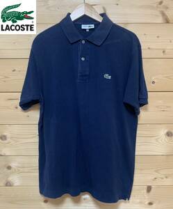 80s　ビンテージ★入手困難品★美中古・ LACOSTE（ラコステ）★ポロシャツ（鹿の子）NAVY サイズ5　JPサイズXL　USサイズL