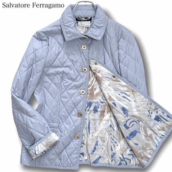 Salvatore Ferragamo サルヴァトーレフェラガモ キルティングジャケット ガンチーニ 裏地総柄 中綿 水色