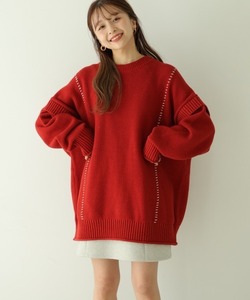 「LOWRYS FARM」 長袖ニット SHORT レッド レディース