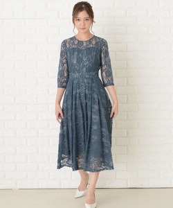 「Lace Ladies」 7分袖ワンピース L グリーン レディース