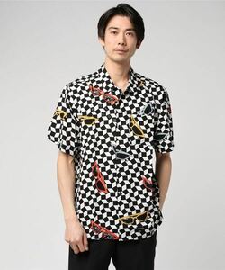 「VOLCOM」 半袖シャツ M ホワイト×ブラック メンズ