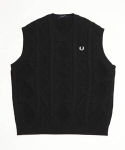 「FRED PERRY」 Vネックニット M ブラック メンズ