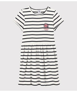 「PETIT BATEAU」 「KIDS」半袖ワンピース 8YEAR ホワイト×ネイビー キッズ