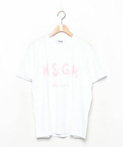 「MSGM」 半袖Tシャツ L ホワイト×ライトピンク レディース