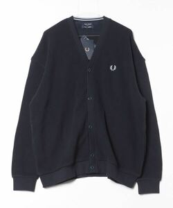 「FRED PERRY」 ニットカーディガン LARGE ネイビー メンズ