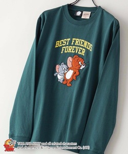 「TOM&JERRY」 長袖Tシャツ MEDIUM ダークグリーン メンズ