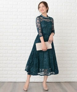 「Lace Ladies」 7分袖ワンピース L ブルーグリーン レディース