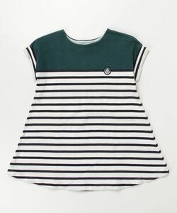 「PETIT BATEAU」 「KIDS」ボーダー柄Tシャツワンピース - グリーン キッズ