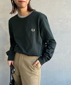 「FRED PERRY」 長袖カットソー M ダークグリーン レディース