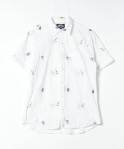 「BEAMS」 刺繍半袖シャツ M ホワイト メンズ