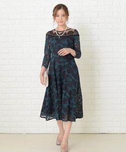 「Lace Ladies」 7分袖ワンピース M グリーン レディース