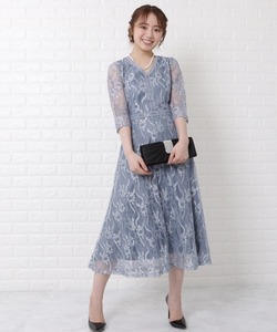 「Lace Ladies」 7分袖ワンピース M ブルーグレー レディース