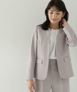 「NATURAL BEAUTY BASIC」 ノーカラージャケット LARGE グレイッシュベージュ レディース