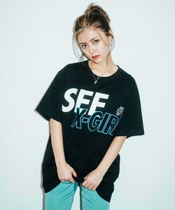 「X-girl」 半袖Tシャツ「WIND AND SEAコラボ」 MEDIUM ブラック レディース