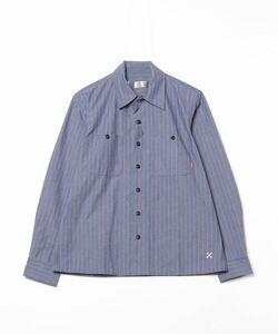 「BLUCO WORK GARMENT」 ストライプ柄長袖シャツ S ブルー メンズ