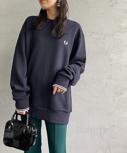 「FRED PERRY」 スウェットカットソー M ネイビー レディース