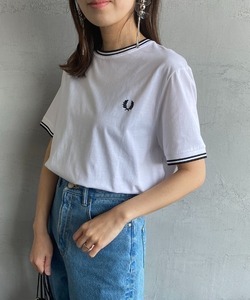 「FRED PERRY」 半袖カットソー L ホワイト レディース