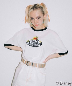 「X-girl」 半袖Tシャツ「Disney×THE MUPPETS×KERMIT THE FROGコラボ」 S ホワイト レディース
