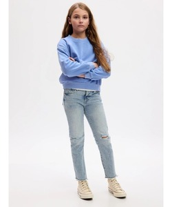 「GAP」 「KIDS」ダメージ加工デニムパンツ 12 ライトインディゴブルー キッズ