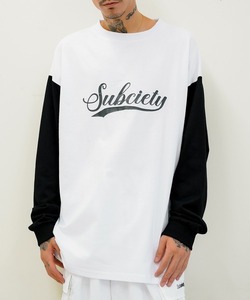 「Subciety」 長袖Tシャツ LARGE ホワイト×ブラック メンズ