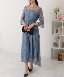 「Lace Ladies」 7分袖ワンピース X-LARGE ブルーグレー レディース