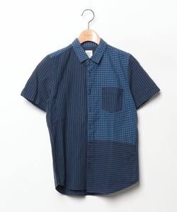 「Design Tshirts Store graniph」 チェック柄半袖シャツ SS ブルー メンズ