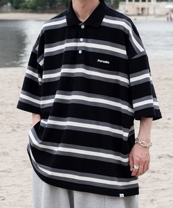 「Perushu」 半袖ポロシャツ LARGE ブラック メンズ