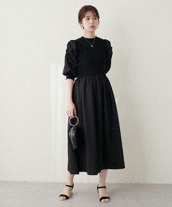 「natural couture」 7分袖ワンピース FREE ブラック レディース